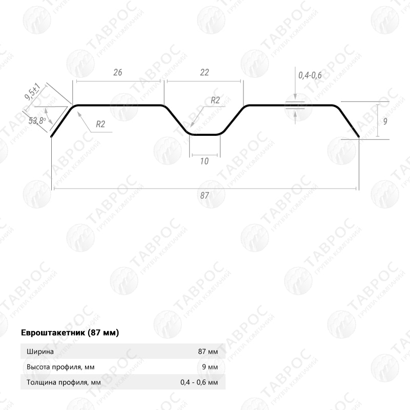 Металлический штакетник Гладкий полиэстер RAL 3005 (Красное вино) 1800*87*0,5 двухсторонний Фигурный