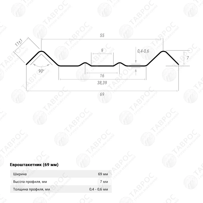 Металлический штакетник Гладкий полиэстер RAL 8017 (Шоколадно-коричневый) 1800*69*0,5 двухсторонний Фигурный