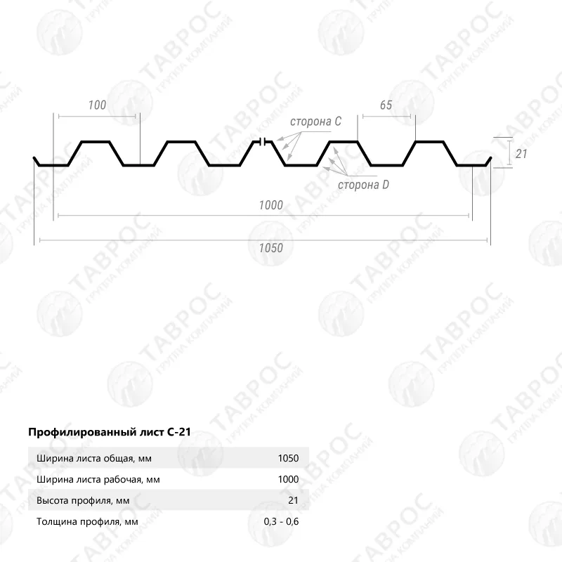 Профнастил С-21 Гладкий полиэстер RAL 6005 (Зелёный мох) 2500*1050*0,5 двухсторонний